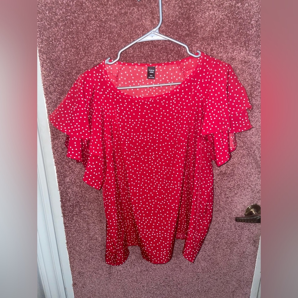 SHEIN Red Blouse with White Polka Dots